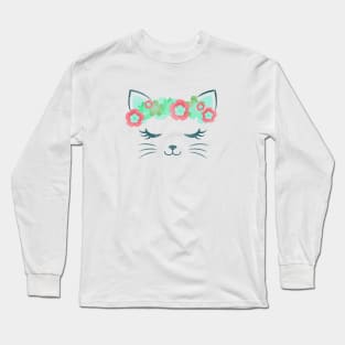 vintage Kawaii cat, kitty kat, flower crown, cute cat, cat party, cat gift, women's cat shirt, pretty kitty, cat lover, cat collection Long Sleeve T-Shirt